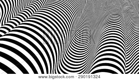 Optical Illusion Lines Background. Abstract 3d Black And White Illusions. Conceptual Design Of Optic