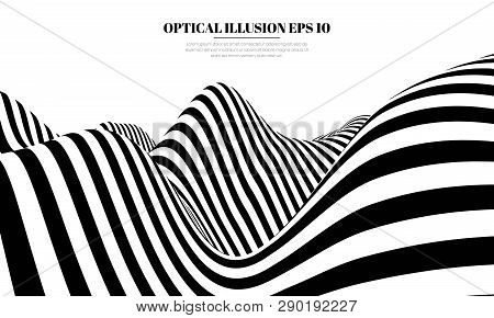 Optical Illusion Lines Background. Abstract 3d Black And White Illusions. Conceptual Design Of Optic