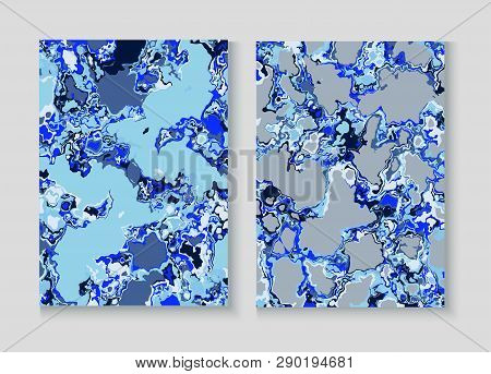 Fluid Paint Marble Vector Background Set. Terrazzo Wall Textured Organic Cover. Granite, Pebble Post