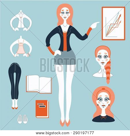Business Woman Set With Different Hears And Clothes