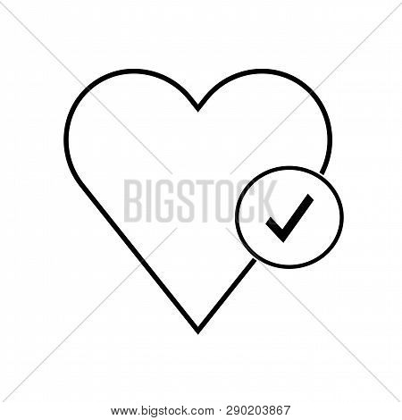 Line Icon Healthy Heart With Checkmark Symbol, Health Line Icon For Websites Or App. Vector Illustra