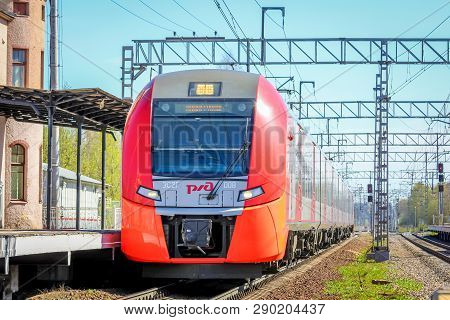 . Russian Electric Train On Rails . The Railways Of Russia, Russia, Leningrad Region, Pargolovo Stat