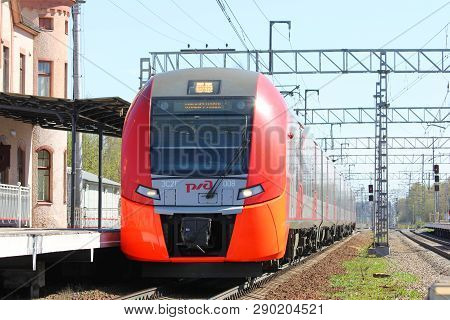 . Russian Electric Train On Rails . The Railways Of Russia, Russia, Leningrad Region, Pargolovo Stat