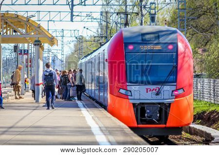 . Russian Electric Train On Rails . The Railways Of Russia, Russia, Leningrad Region, Pargolovo Stat