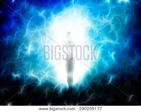 Spirit emerges from light. Soul or Aura. 3D rendering