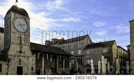 Trogir, Dalmatia, Croatia - October 29: Clock Tower In Historic City Of Trogir On October 29, 2016 I