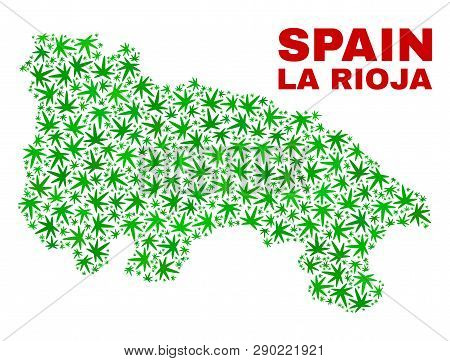 Vector Marijuana La Rioja Of Spain Map Mosaic. Template With Green Weed Leaves For Weed Legalize Cam