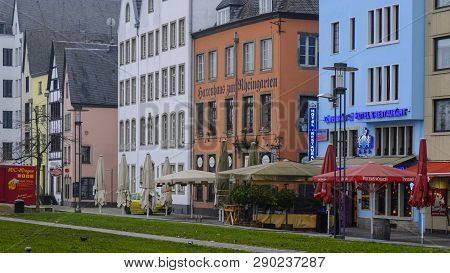 COLOGNE/GERMANY - March 2019: Streets and houses in the historical central city or Altstadt of Colog