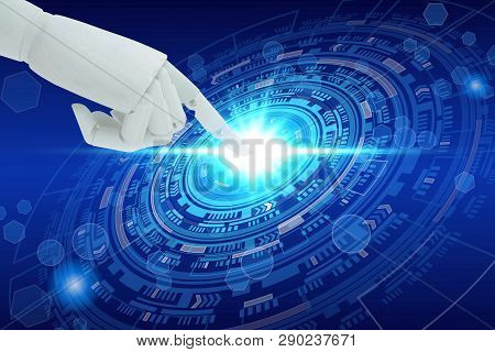 Robot Hand Touching Virtual Screen Technology, Artificial Intelligence Technology Concept
