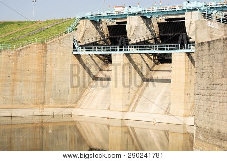 Empty Reservoir Or Dam Gates In North Karnataka, India
