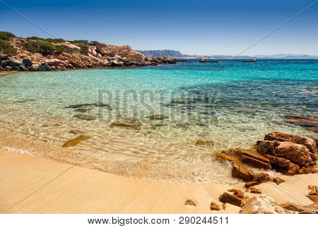 Small Cala Zavagli beach, island of Spargi, Maddalena Archipelago, Sardinia, a popular travel destination in Italy