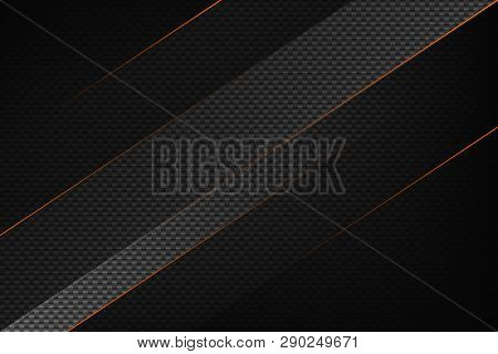 Abstract Black Geometric Background With Orange Stripes. Modern Carbon Fiber Texture. Stock Vector B
