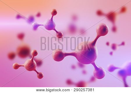 The Red Molecule On Rozovom . Medical Background Of Atoms For Banners Or Flyer. 3d Rendering