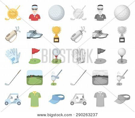 Golf And Attributes Cartoon, Mono Icons In Set Collection For Design.golf Club And Equipment Vector 