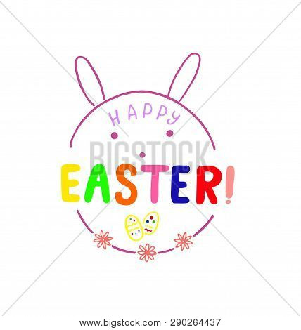 Happy Easter Lettering Logo On Seamlessbackground. Template For Easter Cards,invitations, Badges, St
