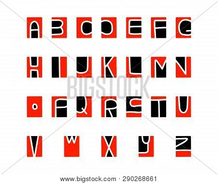 Cut-out Alphabet, Printmaking Lino-cut Vector Elements On Background Colorful