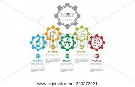 Business Infographic 5 Step Flat. Simple Template Design