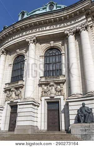 Sofia, Bulgaria - March 7, 2019: Facade Of University Of Sofia St. Kliment Ohridski, Bulgaria