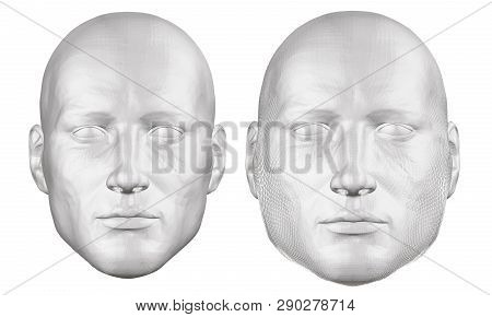 Set With A Polygonal Man Head. The Head Of A Fat And Slender Man. The Head Of A Fat Man Breaks Into 