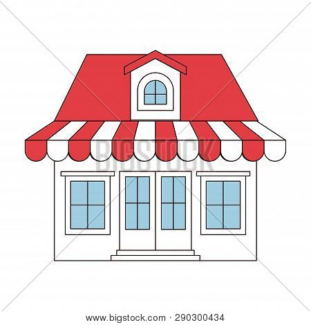 Color Sections Silhouette Of Store With Awning And Attic Vector Illustration