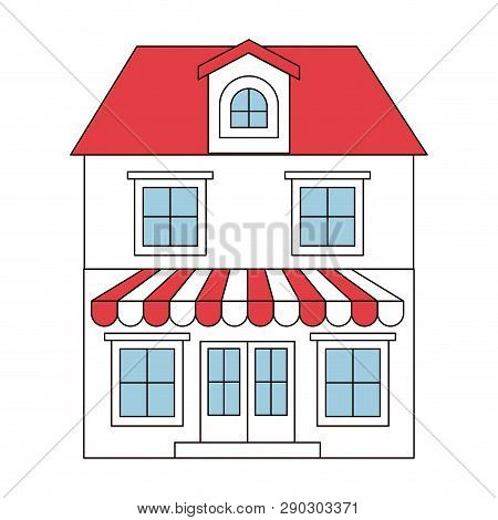 Color Sections Silhouette Of House With Two Floors With Attic And Awning Vector Illustration