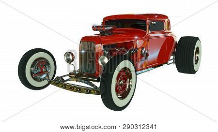 Hot Rod Sports Car. Isolated On White Background. 3d Render Illustration