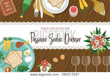 Passover Seder Table With Seder Plate And Other Elemnts-vector
