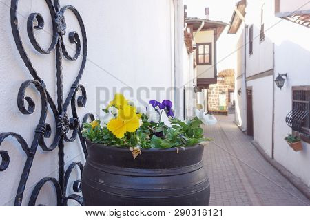 Ankara, Turkey - Renovated Ottoman style houses and street in Hamamonu District