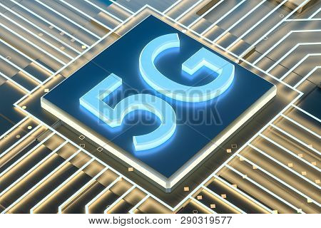 3D Rendering, 5G Font And Circuit Background