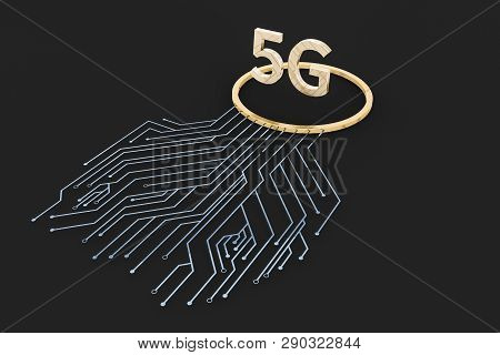 3D Rendering, 5G Font And Circuit Background
