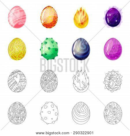 Vector Illustration Of Animal And Prehistoric Sign. Set Of Animal And Cute  Vector Icon For Stock.