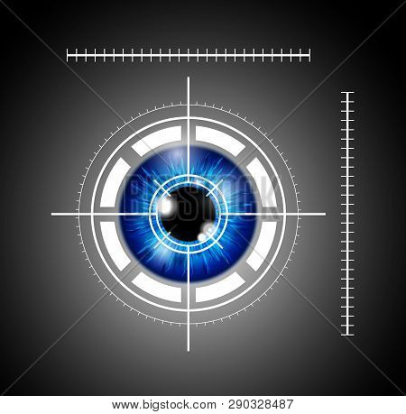 A Blue Eyeball With Red Laser Target