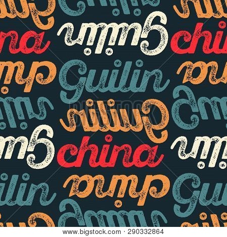 Guilin, China Seamless Pattern, Typographic City Background Texture