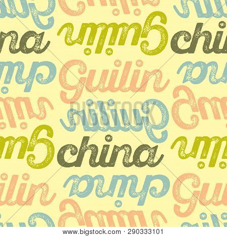 Guilin, China Seamless Pattern, Typographic City Background Texture