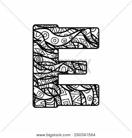Vector Character From Latin Alphabet With Ornate Ornament. Letter For Colorig Book.