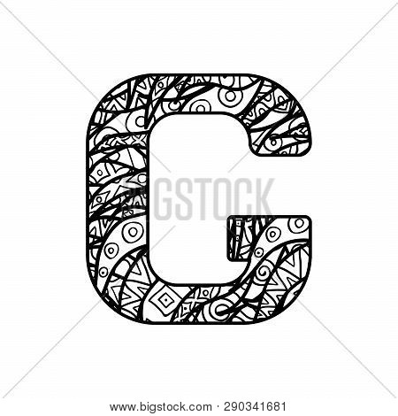 Vector Character From Latin Alphabet With Ornate Ornament. Letter For Colorig Book.