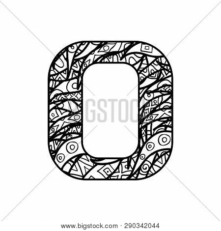 Vector Character From Latin Alphabet With Ornate Ornament. Letter For Colorig Book.