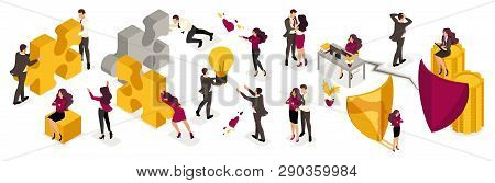 Set Of Vector Businessmen In Costumes With Emotions While Driving. Manager, Employee, Recruiter, Inv