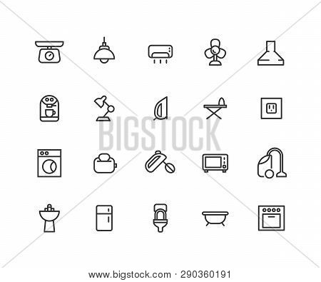 Simple Set Of Kitchen And Bathroom Related Vector Line Icons. Contains Such Icons As Extractor Fan, 