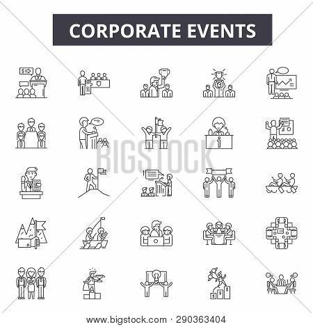Corporate Events Line Icons For Web And Mobile Design. Editable Stroke Signs. Corporate Events  Outl