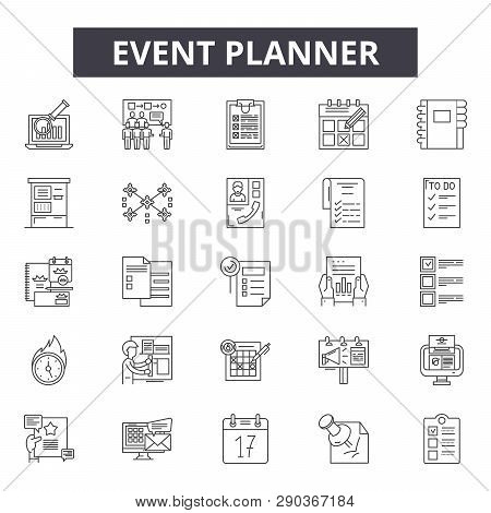 Event Planner Line Icons For Web And Mobile Design. Editable Stroke Signs. Event Planner  Outline Co