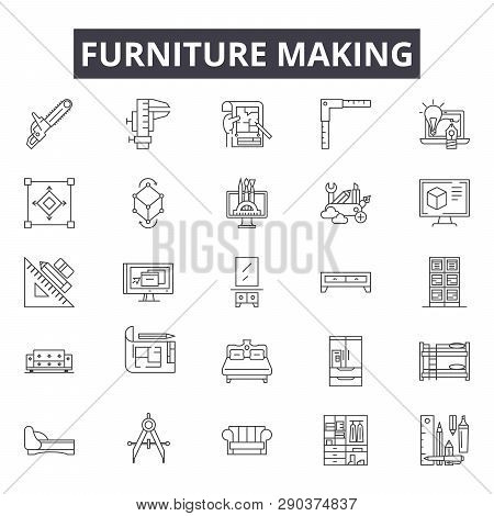 Furniture Making Line Icons For Web And Mobile Design. Editable Stroke Signs. Furniture Making  Outl