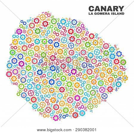 Mosaic Technical La Gomera Island Map Isolated On A White Background. Vector Geographic Abstraction 