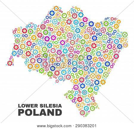 Mosaic Technical Lower Silesia Province Map Isolated On A White Background. Vector Geographic Abstra
