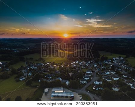 Aerial View Of Marienheide - Kalsbach At Sunset