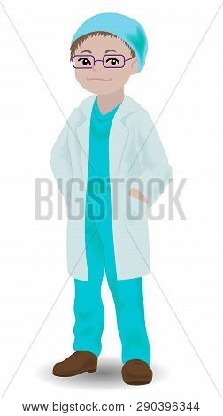 Children Illustration With A Boy-surgeon. Kids And Proffessions Series. Vector Illustration