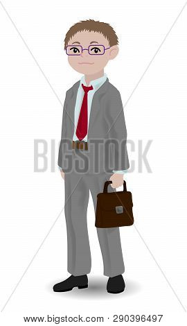 Children Illustration With A Business Boy. Kids And Proffessions Series. Vector Illustration