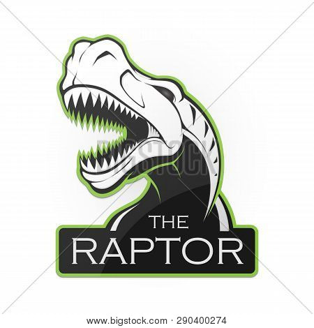 Нead Of Dinosaur On A White Background. Vector Raptor With Room For Text