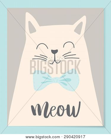 Cute Cat Vector Illustration. T-shirt Print Design. Animal Drawing, Children Illustration For School
