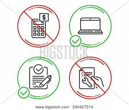 Do Or Stop. Rfp, Notebook And Calculator Icons Simple Set. Repair Document Sign. Request For Proposa